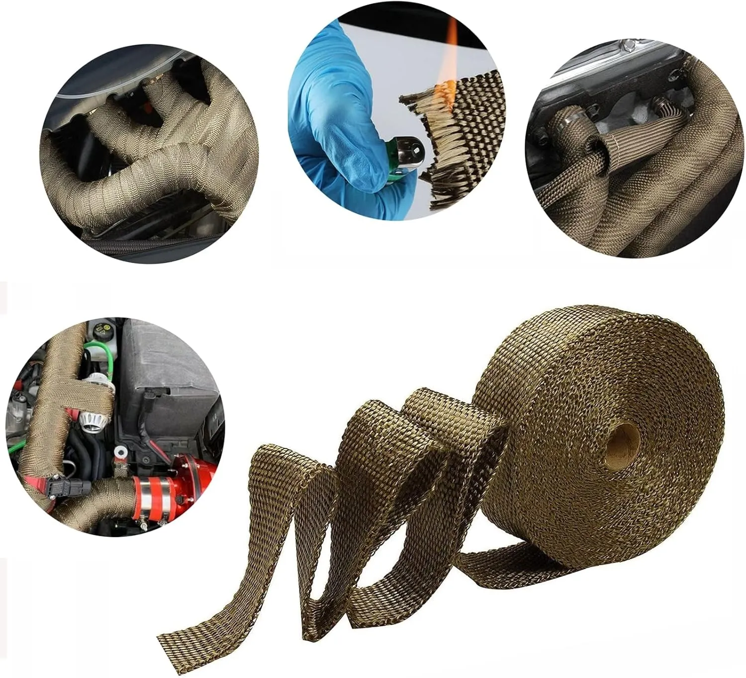 Deecam Exhaust Wrap, 2'' x 50 ft Motorcycle Header Heat Wrap, Titanium Exhaust Heat Shield Tape for Exhaust Pipe with 12 Stainless Locking Ties