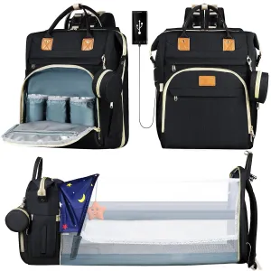 Diaper Bag Backpack for Mom and Dad, Large Capacity Baby Travel Bag with USB Charging Port, Waterproof Foldable Baby Bag for Boys and Girls, Stylish Maternity Backpack for Travel & Hospital， Black