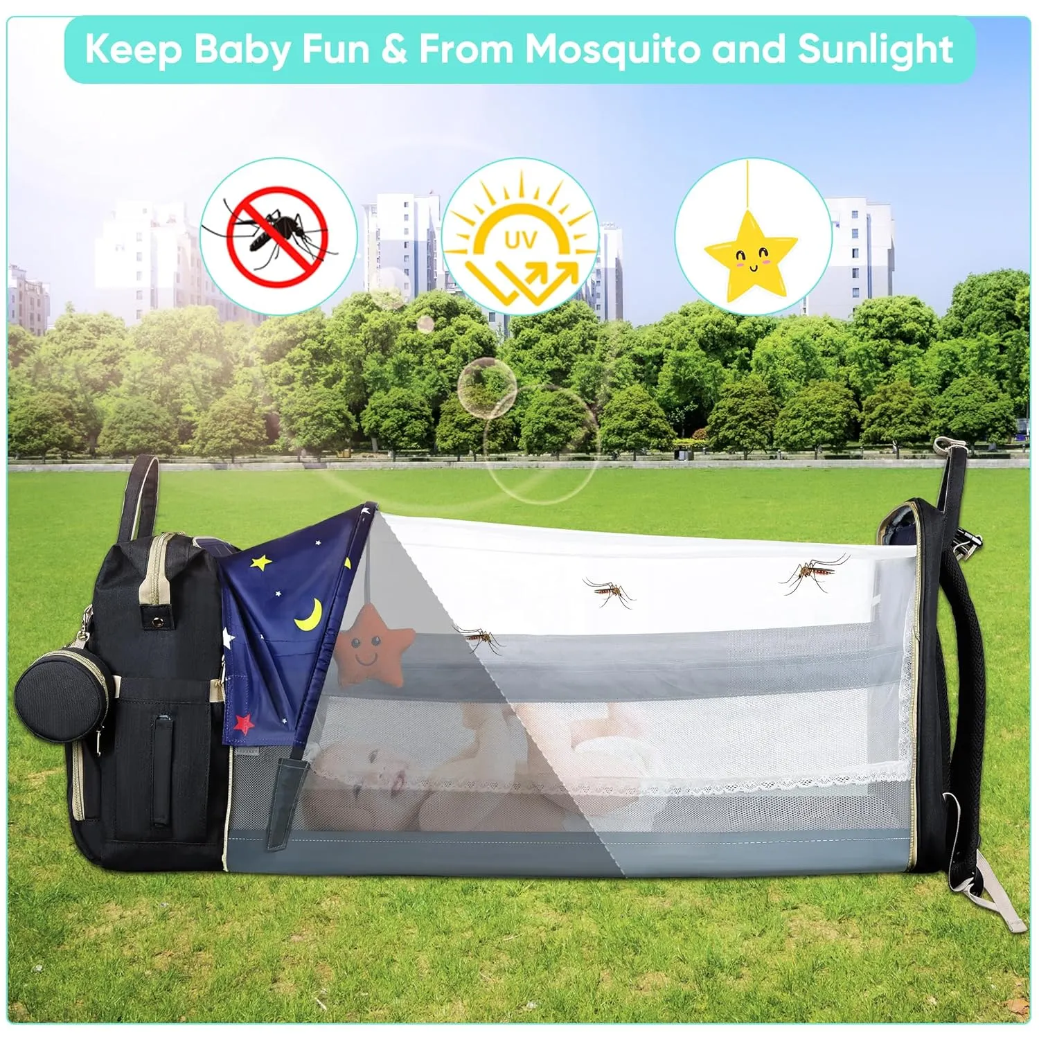 Diaper Bag Backpack for Mom and Dad, Large Capacity Baby Travel Bag with USB Charging Port, Waterproof Foldable Baby Bag for Boys and Girls, Stylish Maternity Backpack for Travel & Hospital， Black