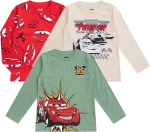 Disney Cars Lightning McQueen Boys 3 Pack Long Sleeve Shirt for Toddler and Big Kids