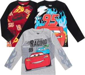 Disney Cars Lightning McQueen Boys 3 Pack Long Sleeve Shirt for Toddler and Big Kids