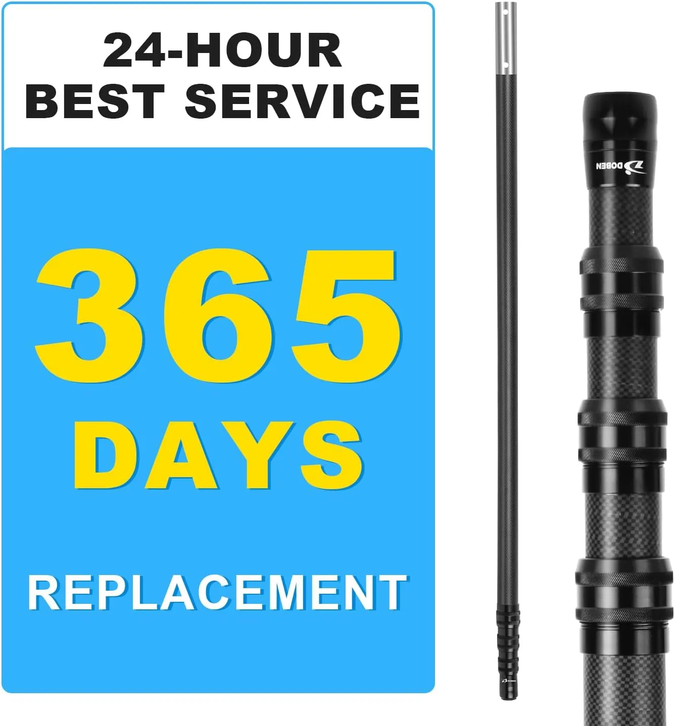 DOBEN Carbon Fiber Pool Pole, 15 Foot Telescoping Swimming Pool Cleaning Pole, Telescopic Pool Poles 4.6 to 15 FT, Professional Poles for Skimmer Net, Brush, Vacuum Head 15FT