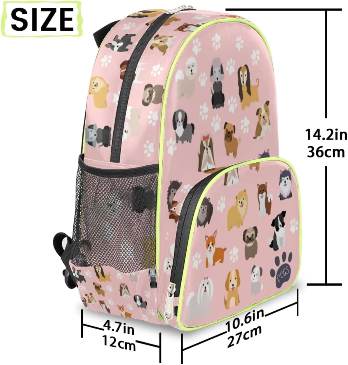 Dog Backpack for School Girls Kids,Puppy Pink Toddler Backpack Waterproof Casual Daypack Preschool Kindergarten Bookbag with Chest Strap for Back to School 14.2 In
