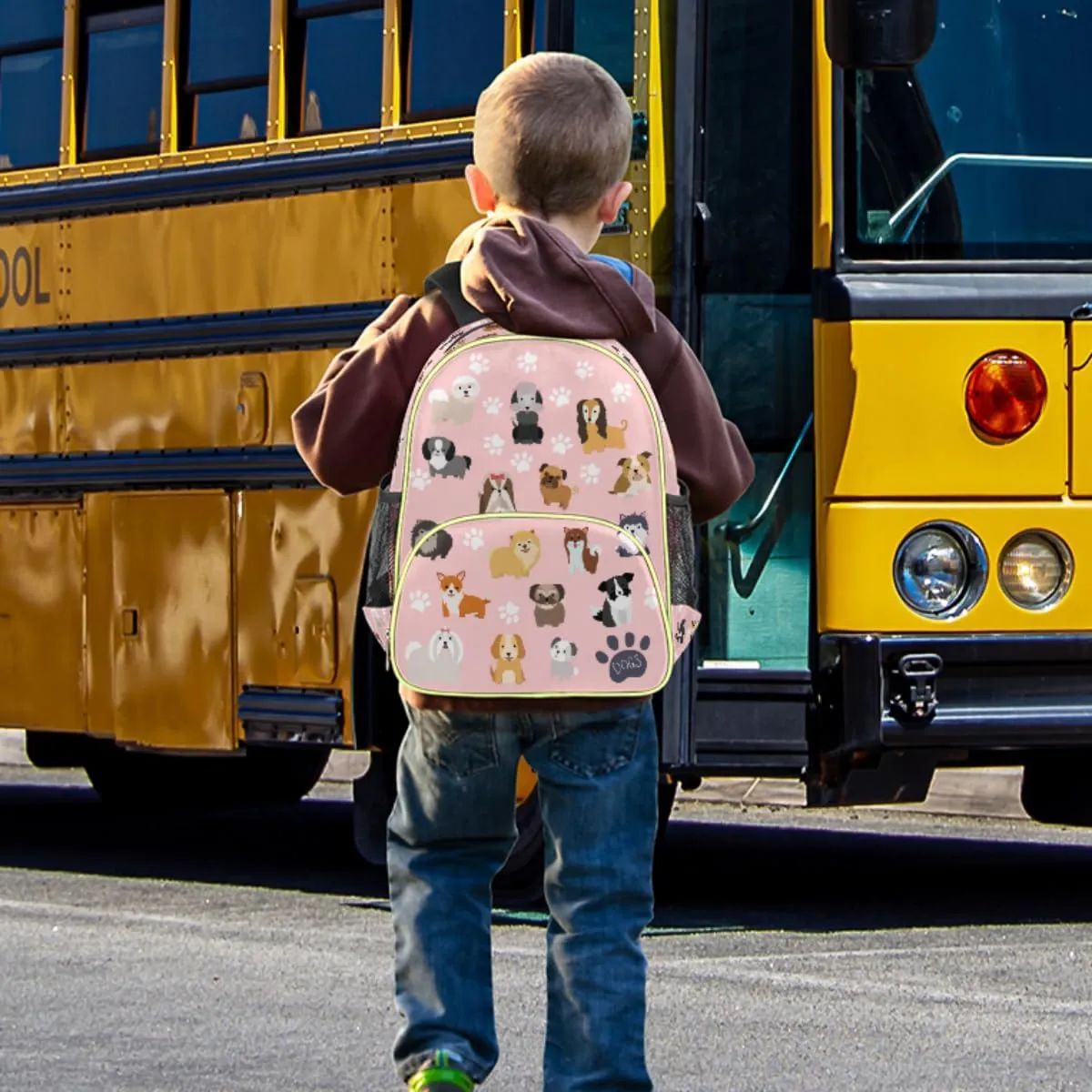 Dog Backpack for School Girls Kids,Puppy Pink Toddler Backpack Waterproof Casual Daypack Preschool Kindergarten Bookbag with Chest Strap for Back to School 14.2 In