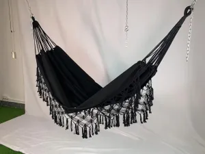 Double Boho Macrame Hammock Cotton Canvas Portable Replacement Hammock 500lbs Load Capacity Black