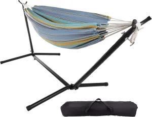 Double Brazilian Hammock with Stand Included - Woven Cotton, 2-Person, Outdoor Swing with Frame for Camping, Backyard, or Patio by Pure Garden