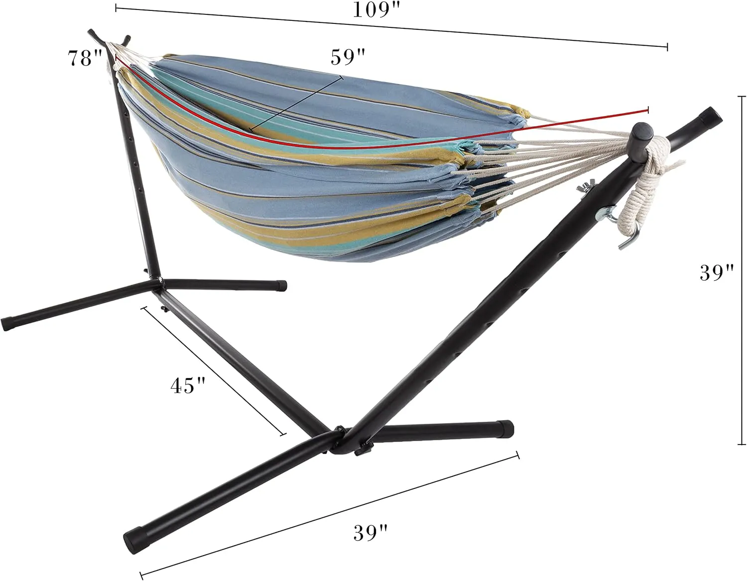 Double Brazilian Hammock with Stand Included - Woven Cotton, 2-Person, Outdoor Swing with Frame for Camping, Backyard, or Patio by Pure Garden