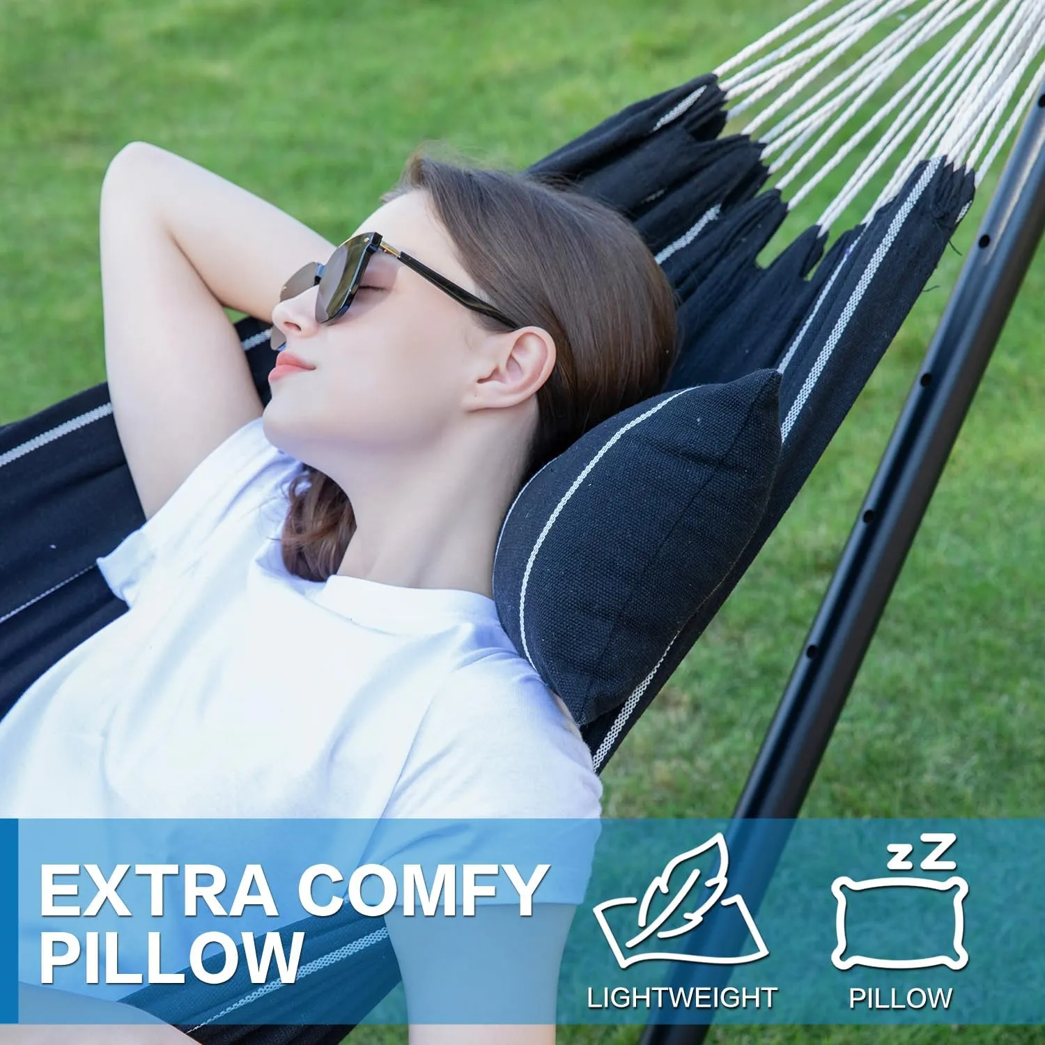 Double Hammock with Space Saving Steel Stand 2 Person Heavy Duty Garden Yard Outdoor 450lb Capacity Hammocks and Portable Carrying Bag (Chasm)