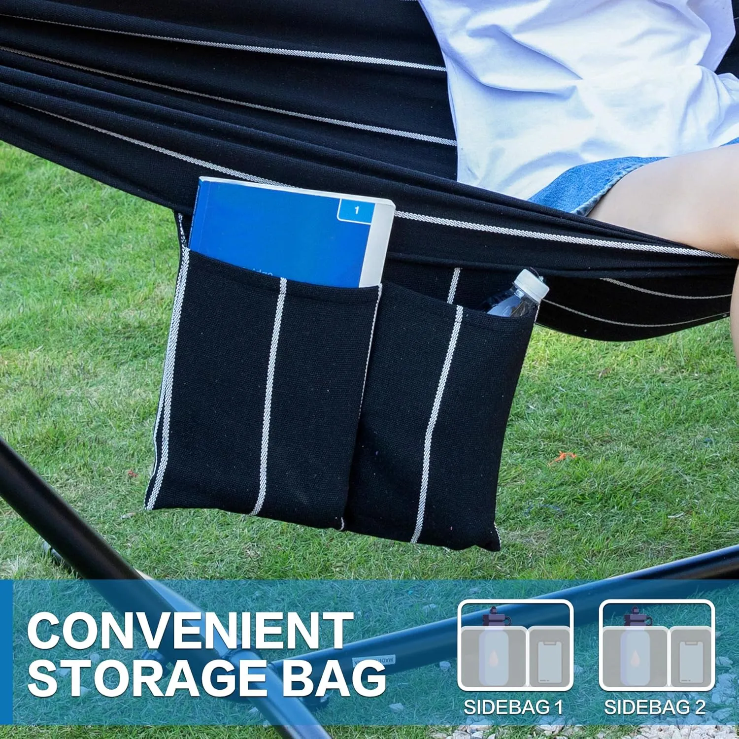 Double Hammock with Space Saving Steel Stand 2 Person Heavy Duty Garden Yard Outdoor 450lb Capacity Hammocks and Portable Carrying Bag (Chasm)