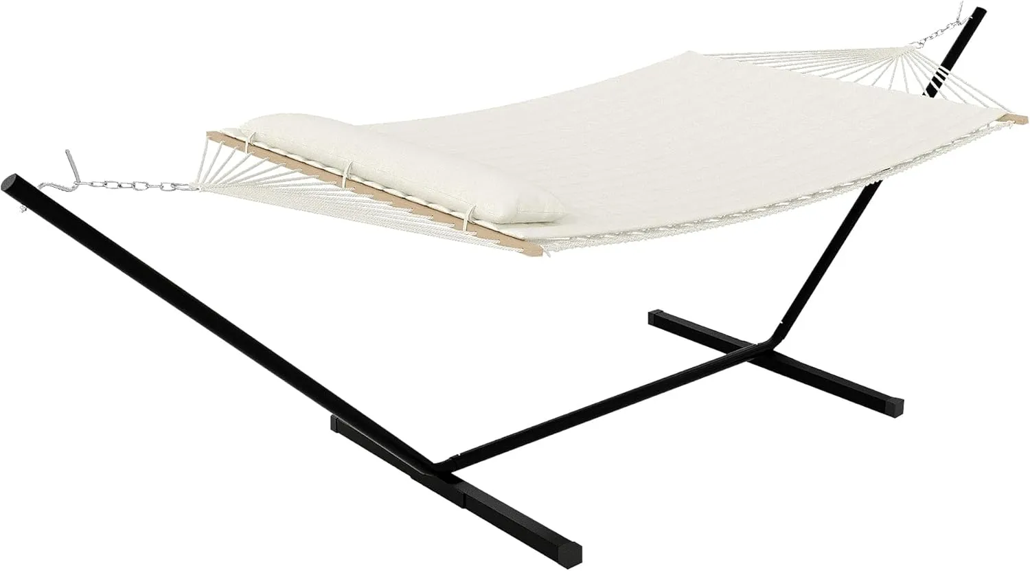 Double Hammock with Stand,2 Person Heavys Duty 475 Lbs Capacity, Breathable Cotton Rope & Quilted Pad for Adventure,Camping, Backyard, or Indoors (Dark Gray)