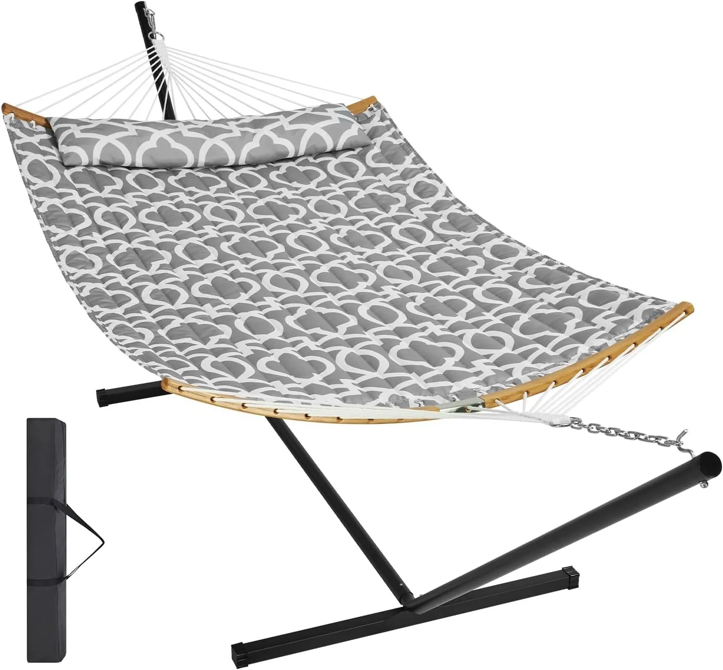 Double Quilted Fabric Hammock Two Person Hammock with Stand 480lb Capacity