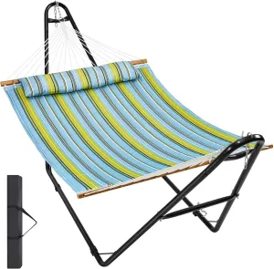 Double Quilted Fabric Hammock Two Person Hammock with Stand 480lb Capacity