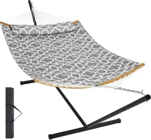 Double Quilted Fabric Hammock Two Person Hammock with Stand 480lb Capacity