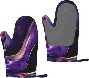 Elegant High Heels with Lipstick Prints Silicone Oven Mitts Sets of 2 Heat Resistant Kitchen Gloves for Picnic BBQ Cooking Baking