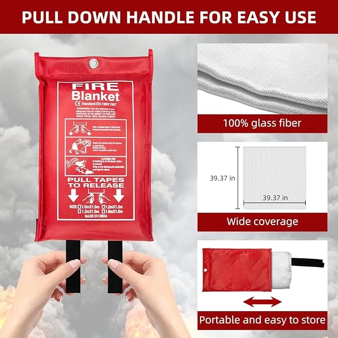 Emergency Fire Blanket (4 Pack, 40 in X 40 in)   4 Hooks & 1 Gloves, Fiberglass Fireproof Fire Blanket for Home and Kitchen, Camping, Grill, Car, Warehouse