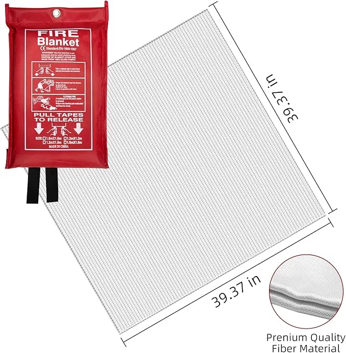 Emergency Fire Blanket (4 Pack, 40 in X 40 in)   4 Hooks & 1 Gloves, Fiberglass Fireproof Fire Blanket for Home and Kitchen, Camping, Grill, Car, Warehouse