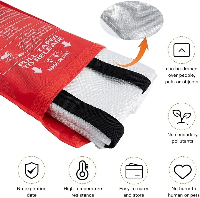 Emergency Fire Blanket 4 Pack, 40” x 40” Fire Suppression Blanket Fireproof Fiberglass Blanket for Home Survival, Fire Retardant Blanket Fire Extinguisher Blanket with Gloves for Kitchen Camping