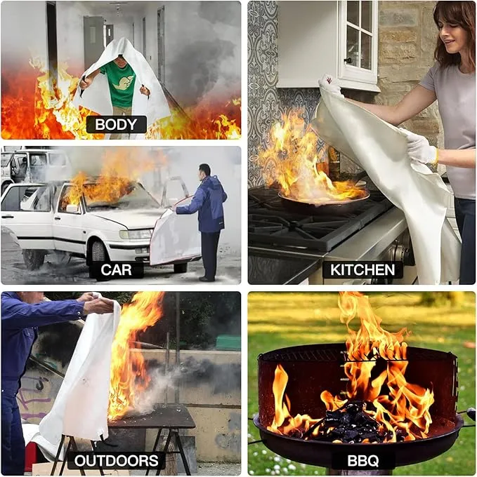 Emergency Fire Blanket 4 Pack, 40” x 40” Fire Suppression Blanket Fireproof Fiberglass Blanket for Home Survival, Fire Retardant Blanket Fire Extinguisher Blanket with Gloves for Kitchen Camping