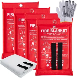 Emergency Fire Blanket 4 Pack, 40” x 40” Fire Suppression Blanket Fireproof Fiberglass Blanket for Home Survival, Fire Retardant Blanket Fire Extinguisher Blanket with Gloves for Kitchen Camping