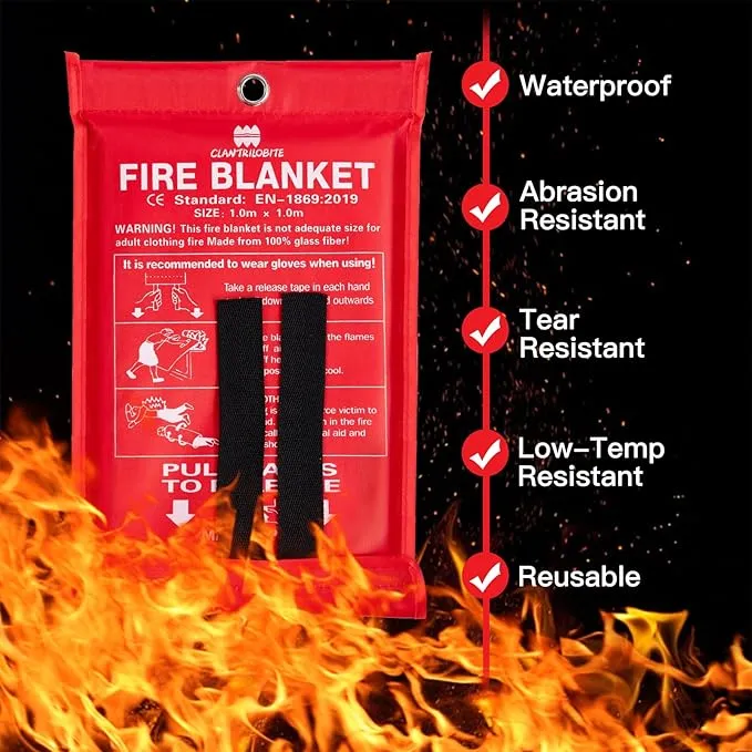 Emergency Fire Blanket 4 Pack, 40” x 40” Fire Suppression Blanket Fireproof Fiberglass Blanket for Home Survival, Fire Retardant Blanket Fire Extinguisher Blanket with Gloves for Kitchen Camping