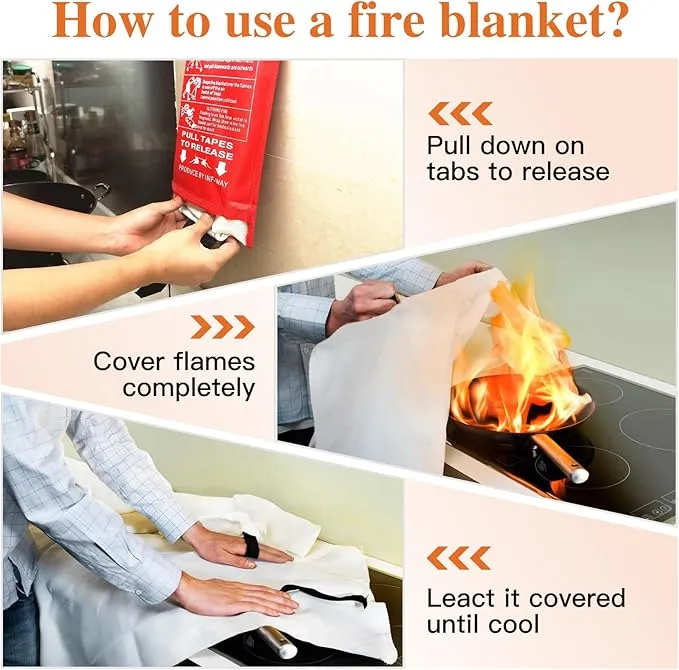 Emergency Fire Blanket 4 Pack, 40” x 40” Fire Suppression Blanket Fireproof Fiberglass Blanket for Home Survival, Fire Retardant Blanket Fire Extinguisher Blanket with Gloves for Kitchen Camping