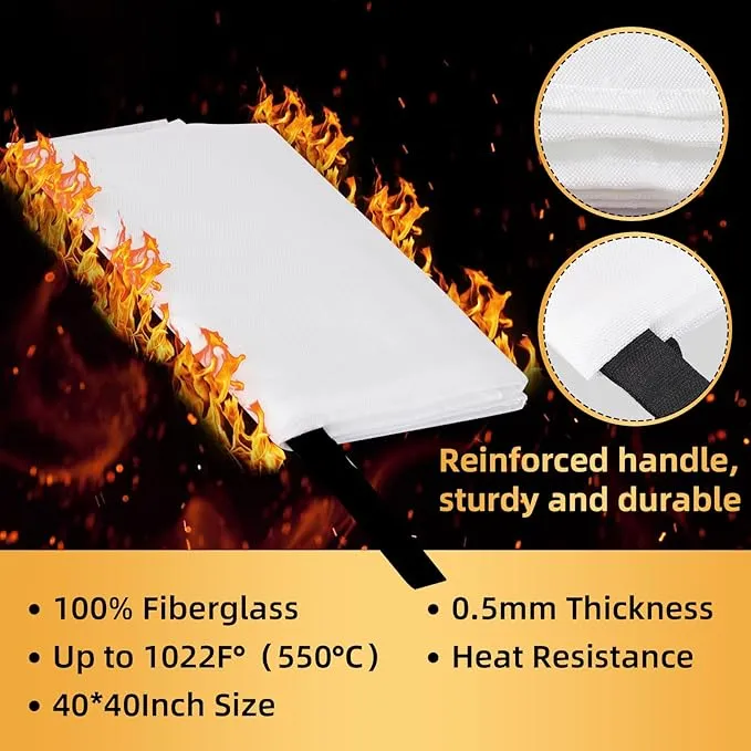 Emergency Fire Blanket 40" x 40" Fiberglass Fire Blanket Fire Suppression Blanket for Kitchen with Hooks Gloves Emergency Whistles Fireproof Blanket for Home Safety Camping (2)