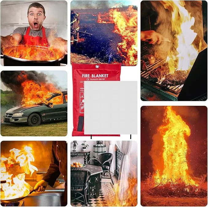 Emergency Fire Blanket 40" x 40" Fiberglass Fire Blanket Fire Suppression Blanket for Kitchen with Hooks Gloves Emergency Whistles Fireproof Blanket for Home Safety Camping (2)