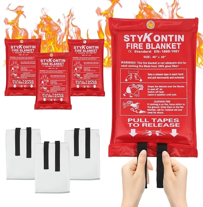 Emergency Fire Blanket for Home and Kitchen Fire Extinguishers for The House Fiberglass Fire Blankets Emergency for Home Fireproof Blanket Fire Retardant Blankets Grease Spray (3, 40×40 inch)