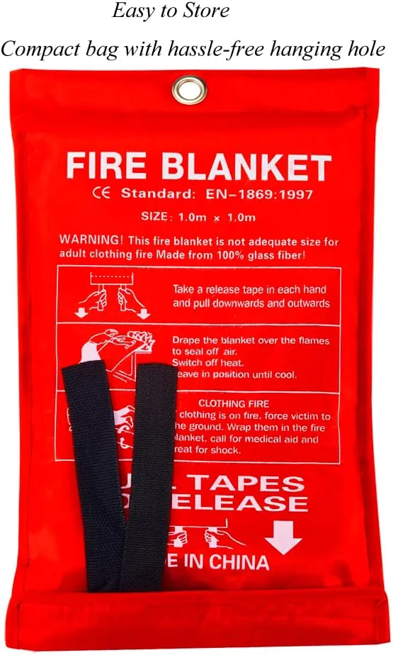 Emergency Fire Blanket for Home Kitchen Fiberglass Fire Suppression Blanket Great for School,Office,Camping,Grill,Car,Warehouse,Emergency Surival Safety (1 Pack,39 in X 39 in)