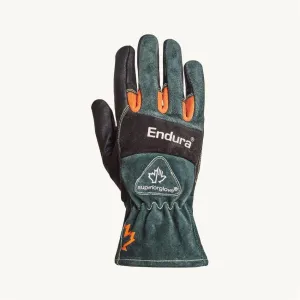 Endura 398GLBB Heat-Resistant Welding Gloves, L, Kevlar, Black/Gray with Red Finger Crotch, Fleece Lining, Gauntlet Cuff