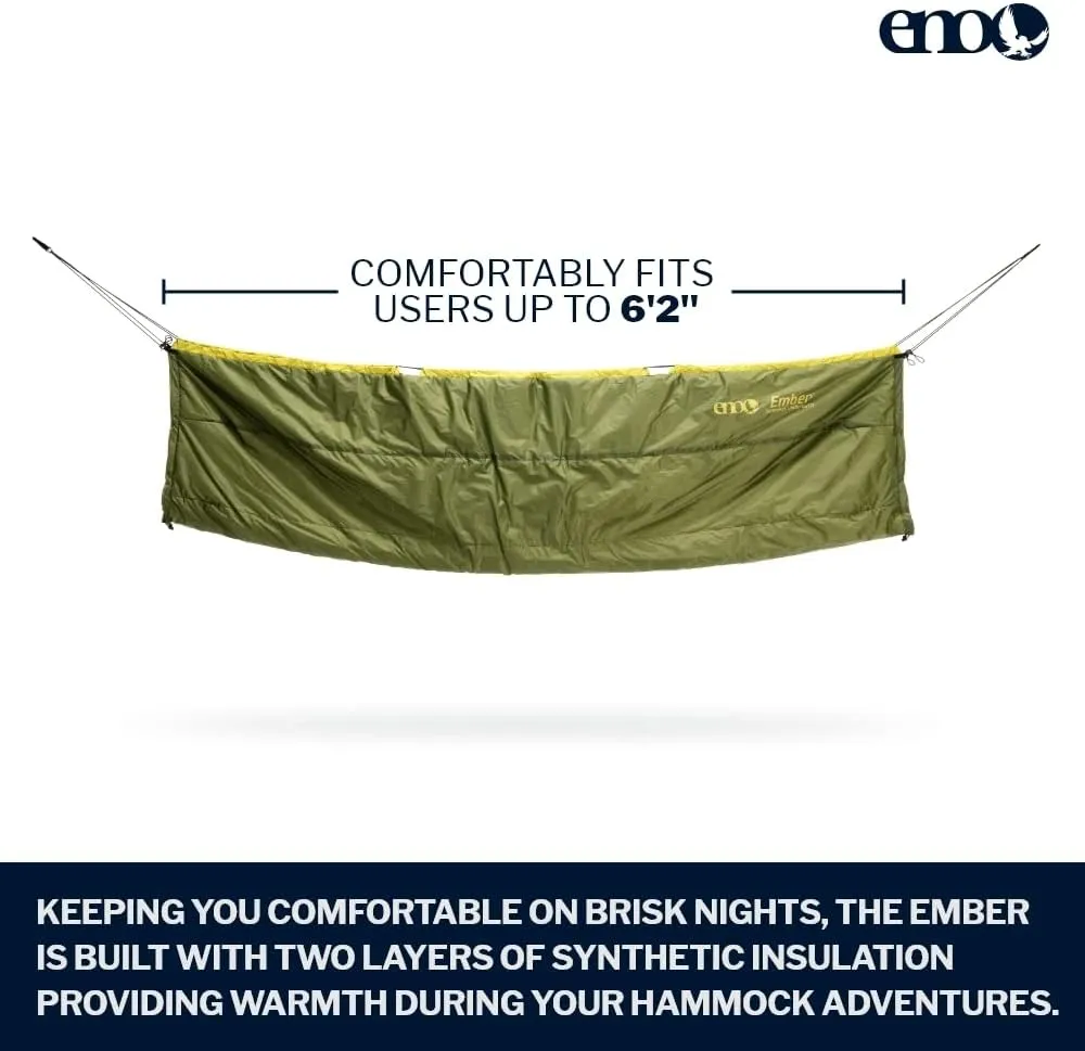 ENO Ember UnderQuilt - Protective and Warm Hammock Quilt with Recycled Synthetic Insulation - for Camping, Hiking, Backpacking, Festival, Travel, or The Beach - Evergreen