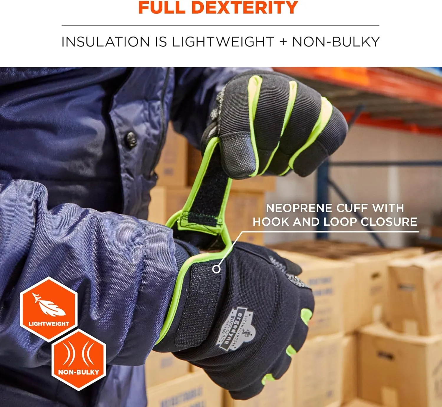 Ergodyne ProFlex 850 Insulated Freezer Gloves, Grip Palm, Touch Screen Capable, Cold Storage Work