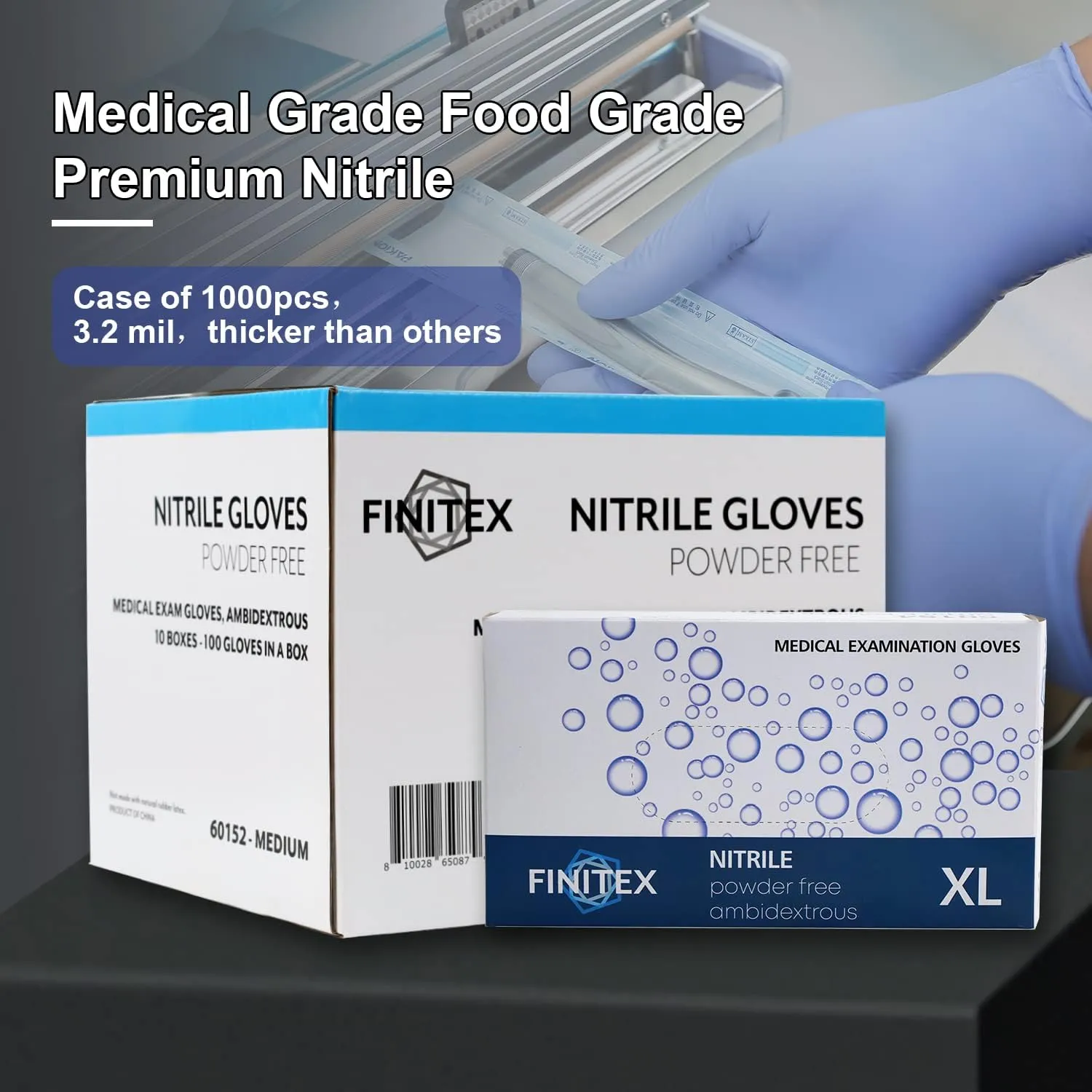FINITEX Ice Blue Nitrile Exam Gloves - Powder-free, 1000 PCS Medical & Home Cleaning Gloves
