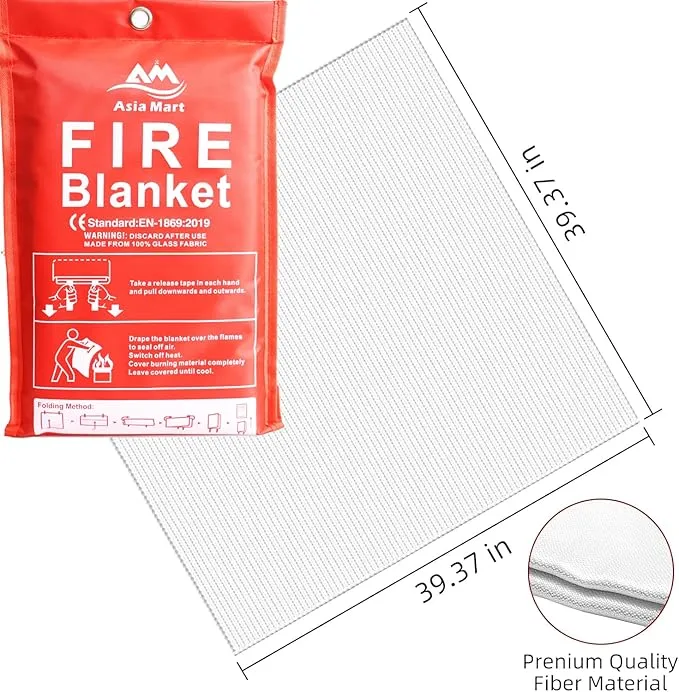 Fire Blanket (39" x 39") Fiberglass Emergency Fireproof Gear, Flame Retardant Protection for Home and Kitchen with Hook and Gloves.