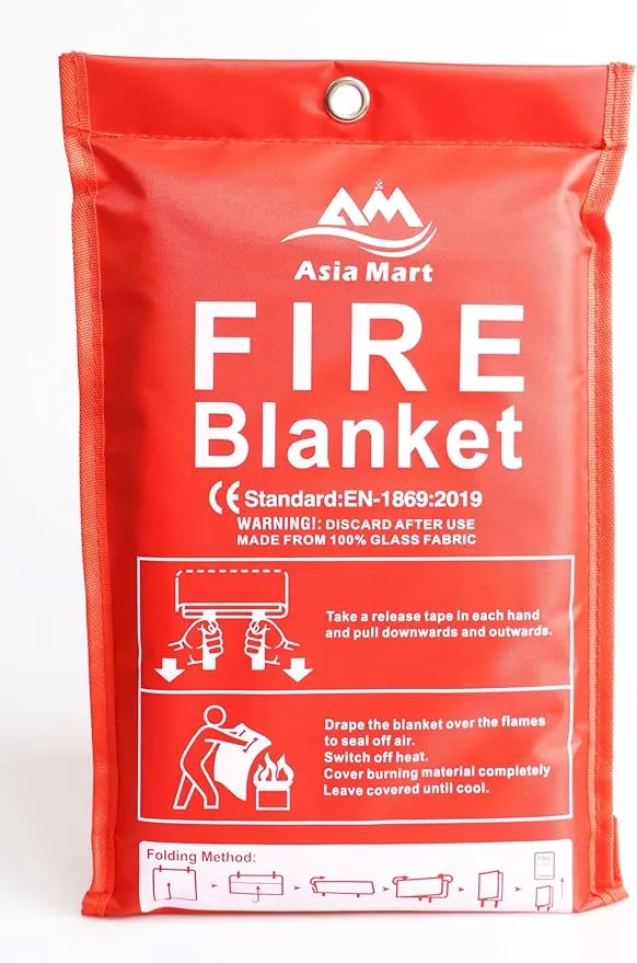 Fire Blanket (39" x 39") Fiberglass Emergency Fireproof Gear, Flame Retardant Protection for Home and Kitchen with Hook and Gloves.