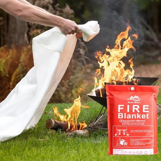 Fire Blanket (39" x 39") Fiberglass Emergency Fireproof Gear, Flame Retardant Protection for Home and Kitchen with Hook and Gloves.