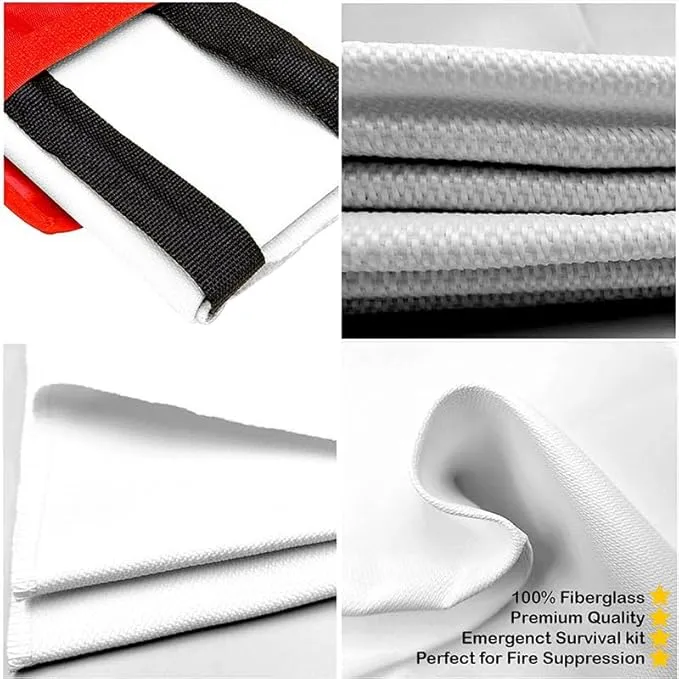 Fire Blanket (39" x 39") Fiberglass Emergency Fireproof Gear, Flame Retardant Protection for Home and Kitchen with Hook and Gloves.