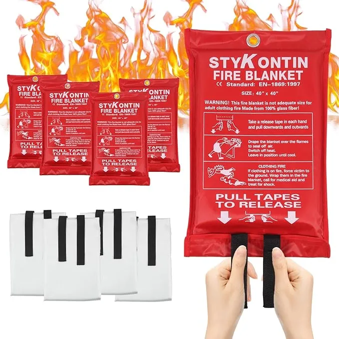 Fire Blanket, 4 Pack Fiberglass Fire Retardant Blankets, 40×40 inch, Emergency Fireproof Blankets for Home, Kitchen, Camping, Grill, Car, Office