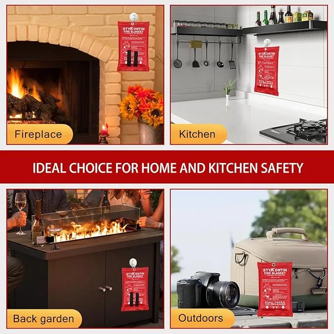 Fire Blanket, 4 Pack Fiberglass Fire Retardant Blankets, 40×40 inch, Emergency Fireproof Blankets for Home, Kitchen, Camping, Grill, Car, Office