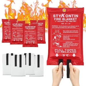 Fire Blanket, 4 Pack Fiberglass Fire Retardant Blankets, 40×40 inch, Emergency Fireproof Blankets for Home, Kitchen, Camping, Grill, Car, Office