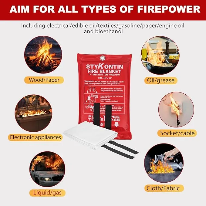 Fire Blanket, 4 Pack Fiberglass Fire Retardant Blankets, 40×40 inch, Emergency Fireproof Blankets for Home, Kitchen, Camping, Grill, Car, Office
