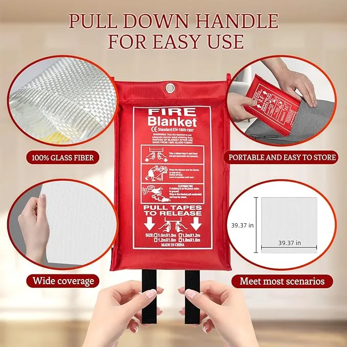 Fire Blanket 4 Pack for Home and Kitchen,4 Pack 40"x40" Flame Suppression Fiberglass Fire Blankets for House Camping Car Office Warehouse Emergency Survival Safety