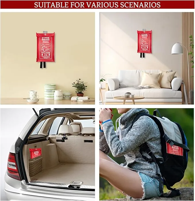 Fire Blanket 4 Pack for Home and Kitchen,4 Pack 40"x40" Flame Suppression Fiberglass Fire Blankets for House Camping Car Office Warehouse Emergency Survival Safety