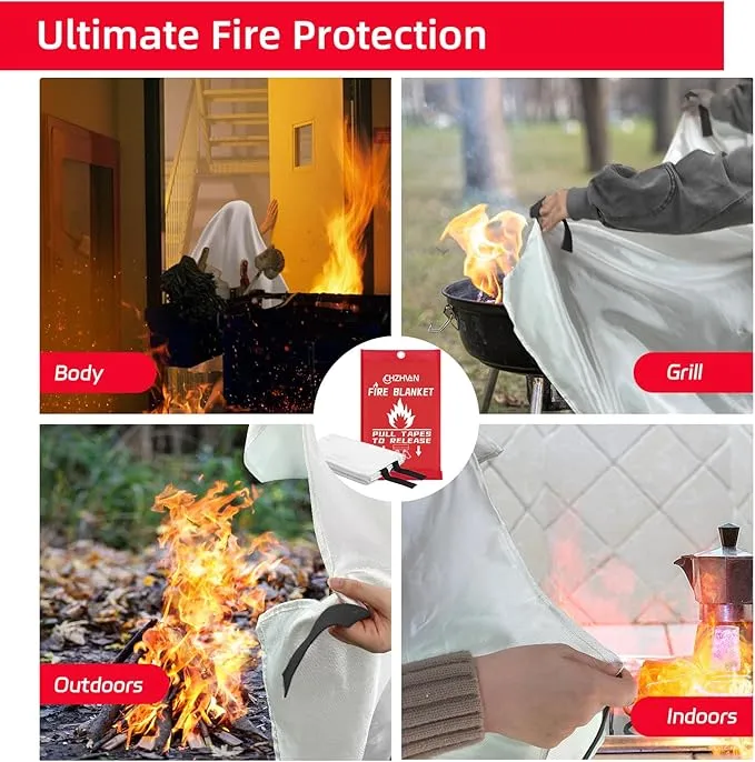 Fire Blanket for Home and Kitchen, 39.3" X 39.3" Emergency Fire Suppression Blanket with a Hook and a Pair of Gloves, for Car, Garage, Office & Camping, 1 Pack