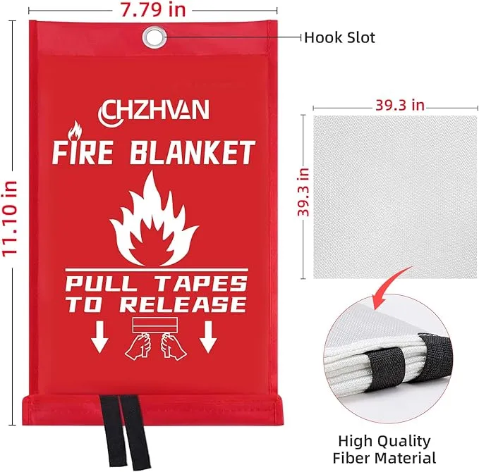 Fire Blanket for Home and Kitchen, 39.3" X 39.3" Emergency Fire Suppression Blanket with a Hook and a Pair of Gloves, for Car, Garage, Office & Camping, 1 Pack