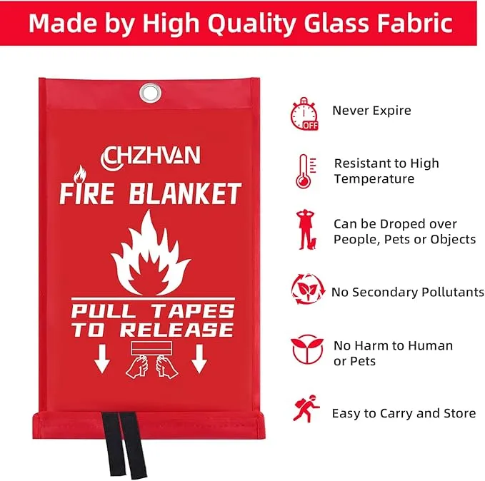 Fire Blanket for Home and Kitchen, 39.3" X 39.3" Emergency Fire Suppression Blanket with a Hook and a Pair of Gloves, for Car, Garage, Office & Camping, 1 Pack