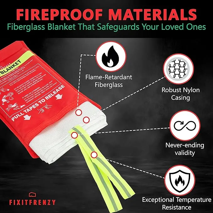 Fire Blankets Emergency for Home, 4 Pack 40"x40" with Pair of Gloves & 4 Hooks, Fire Extinguisher for Kitchen, Fiberglass Fire Blankets for Fireplace, Grill, Office, Warehouse.
