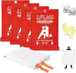 Fire Blankets Emergency for Home, 4 Pack Fire Suppression Blanket, 40” x 40” Fire Blanket for Kitchen, Fireproof Fiberglass Fire Safety Blanket for Office, School, Camping, Grill, Car, Warehouse