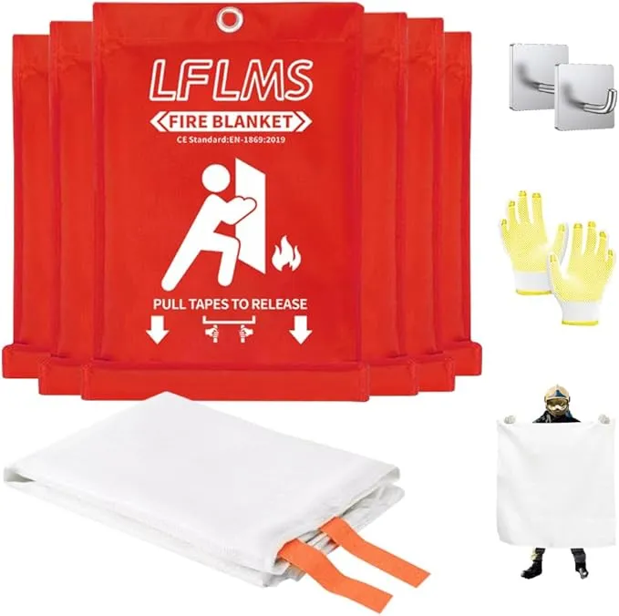 Fire Blankets Emergency for Home, 6 Pack Fire Suppression Blanket, 40” x 40” Fire Blanket for Kitchen, Fireproof Fiberglass Fire Safety Blanket for Office, School, Camping, Grill, Car, Warehouse