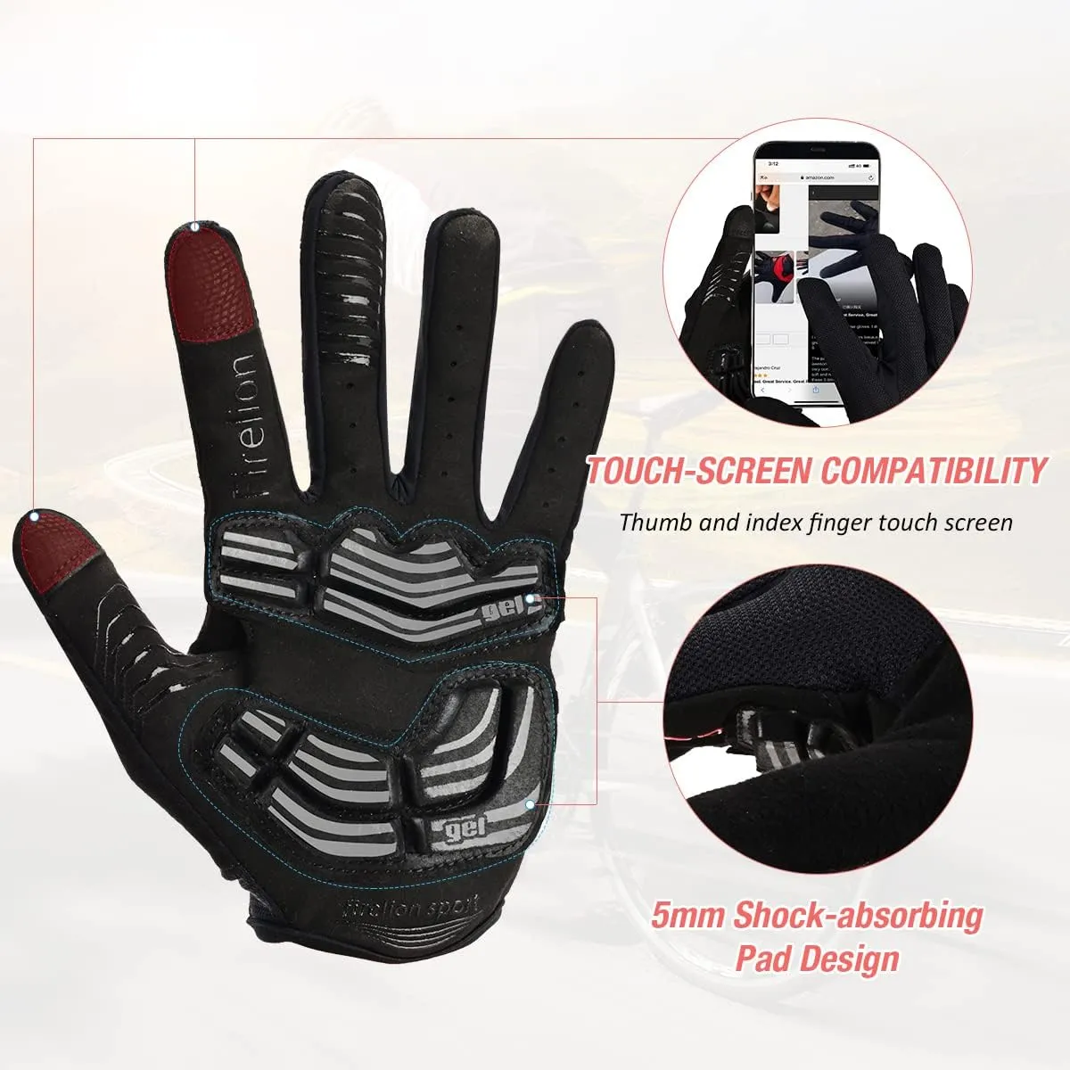 FIRELION Cycling Gloves for Men/Women - Full Finger/Half Finger Padded Bicycle Gloves with Non-Slip, Shock-Absorbing Touchscreen Technology for MTB, DH, Road Racing & Outdoor Use